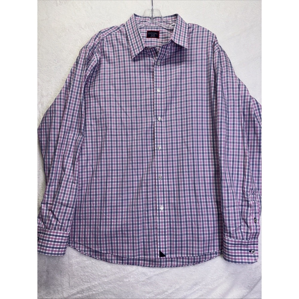 UNTUCKit Blue Pink Plaid Long Sleeve Button Down Casual Dress Shirt Men's XL